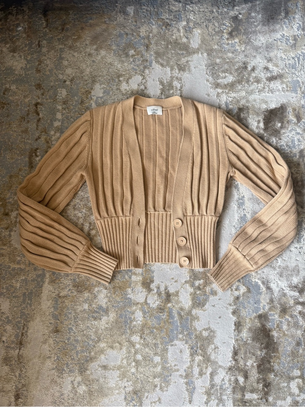 Wilfred Elevated Ribbed Button-Front Cardigan Sweater - Camel